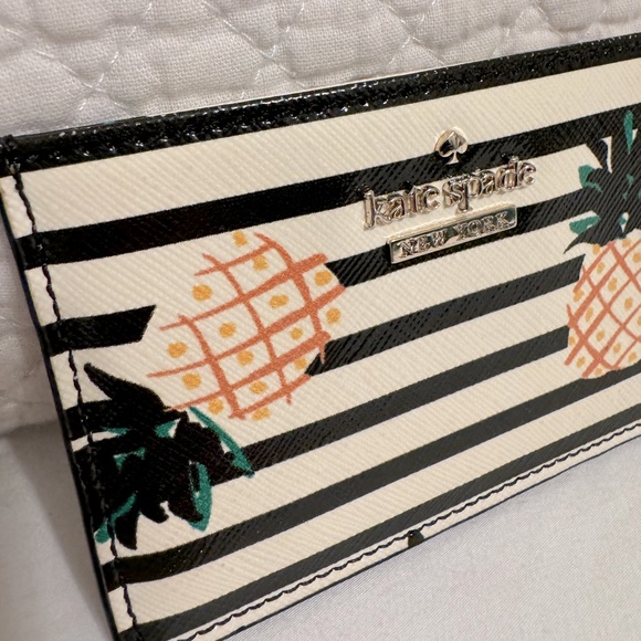 KATE SPADE Pineapple Card Case Cameron Street Striped Leather Card Holder NWT - Picture 5 of 7